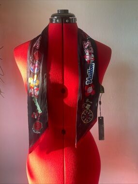 Louis Vuitton Black Silk Logo & Floral Twilly Scarf